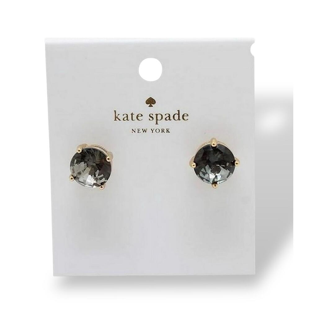 Kate Spade “Black Diamond” Crystal Gumdrop Stud Earrings Gold Tone NWT